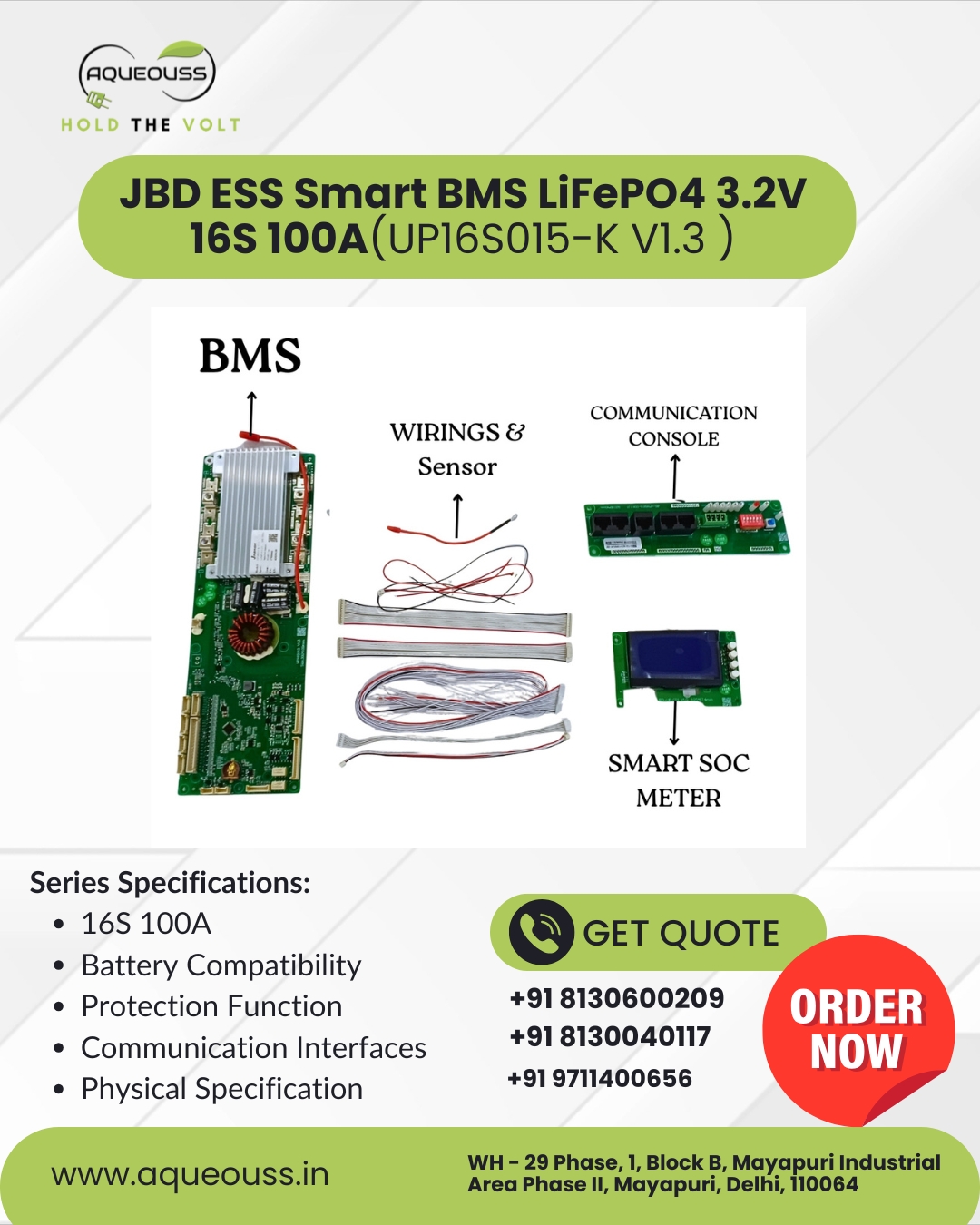 JBD ESS Smart BMS 16S 100A LiFePO4 3.2V 2